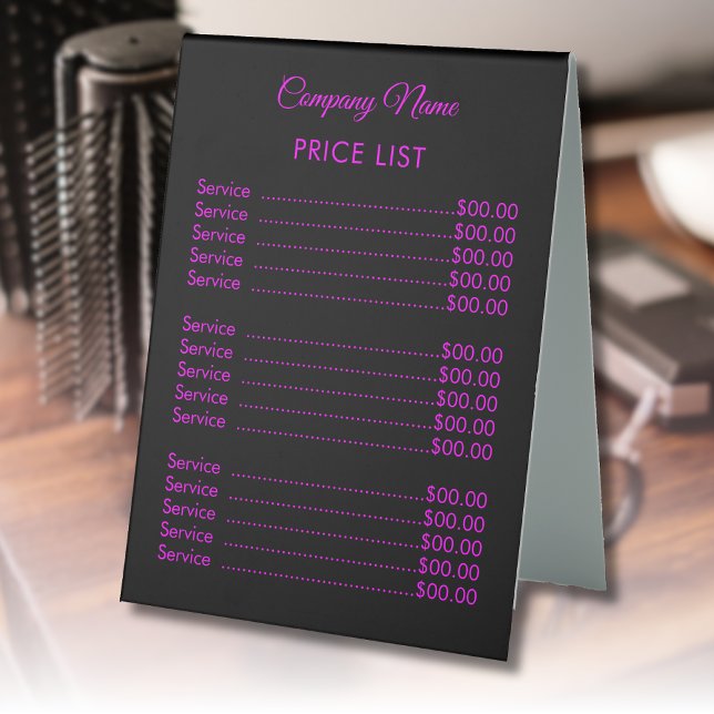 Professional Trendy Modern Magent Black Price List Table Tent (Creator Uploaded)