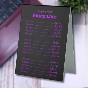 Professional Trendy Modern Neon Purple Price List Table Tent