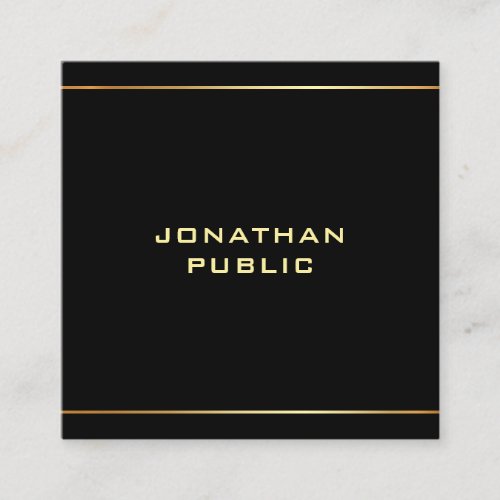 Professional Trendy Template Black  Gold Stylish Square Business Card