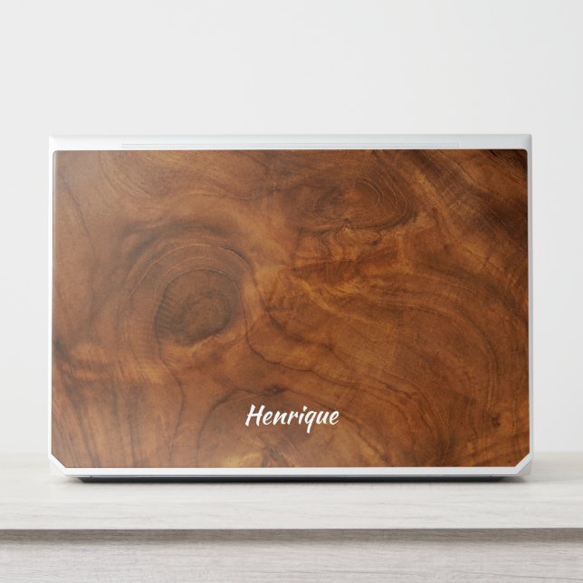 Professional Trendy Wood Grain Effect Simple Name HP Laptop Skin (Front)