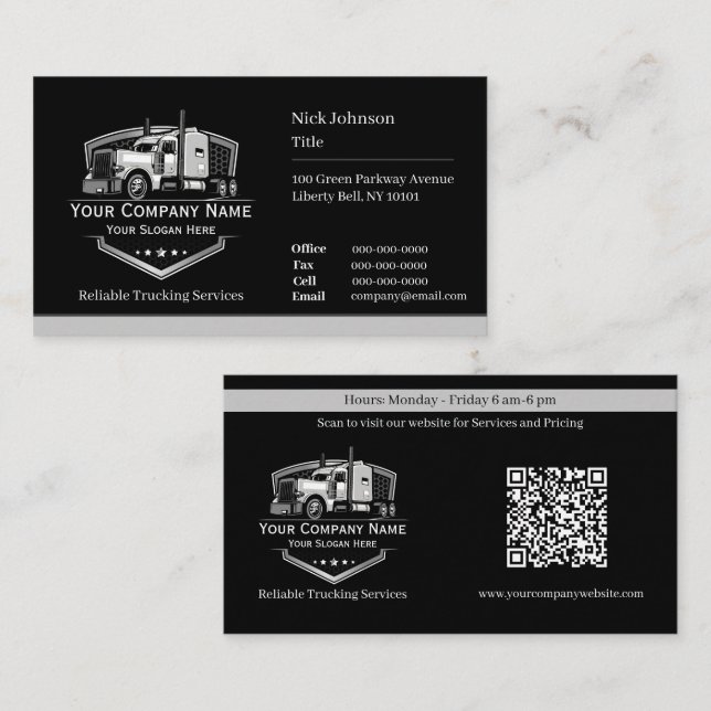 Professional Trucking Hauling Company QR Code Business Card (Front/Back)