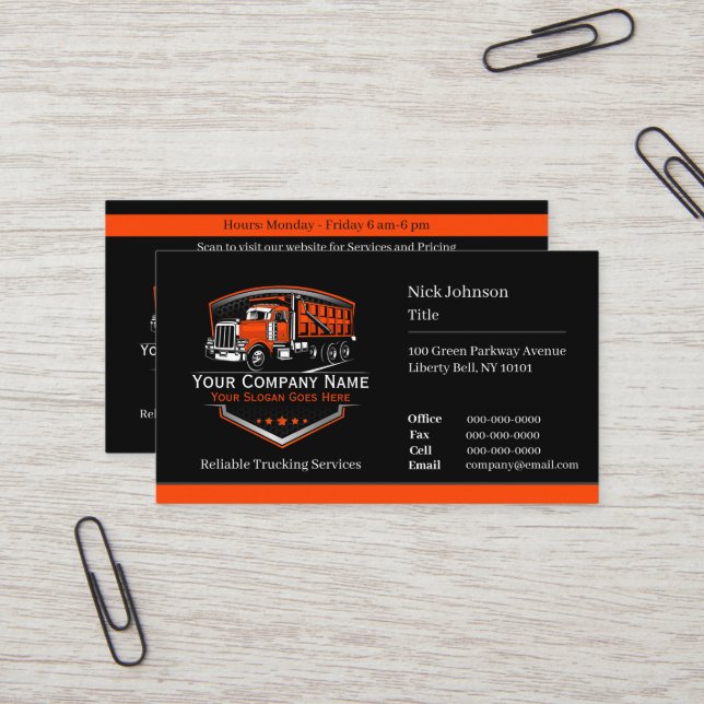 Professional Trucking Hauling Company QR Code Business Card (Front/Back In Situ)