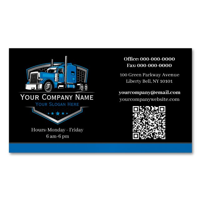 Professional Trucking Hauling Company QR Code Business Card Magnet (Front)