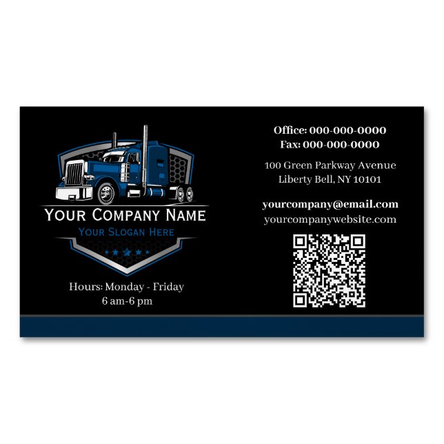 Professional Trucking Hauling Company QR Code Business Card Magnet (Front)