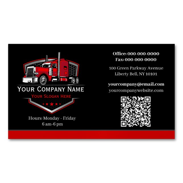 Professional Trucking Hauling Company QR Code Business Card Magnet (Front)