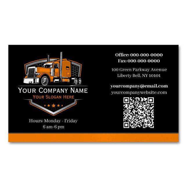 Professional Trucking Hauling Company QR Code Business Card Magnet (Front)