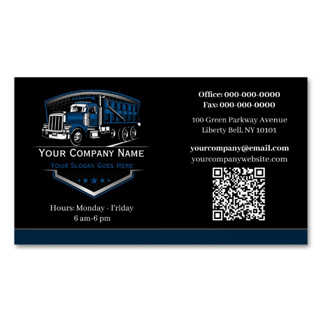 Professional Trucking Hauling Company QR Code Business Card Magnet (Front)