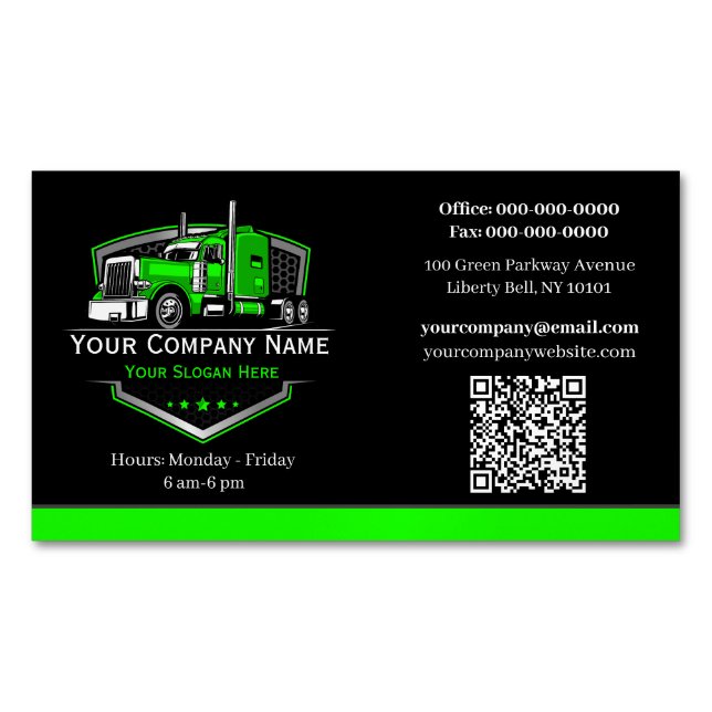 Professional Trucking Hauling Company QR Code Business Card Magnet (Front)