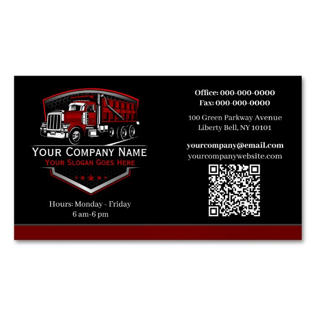 Professional Trucking Hauling Company QR Code Business Card Magnet (Front)