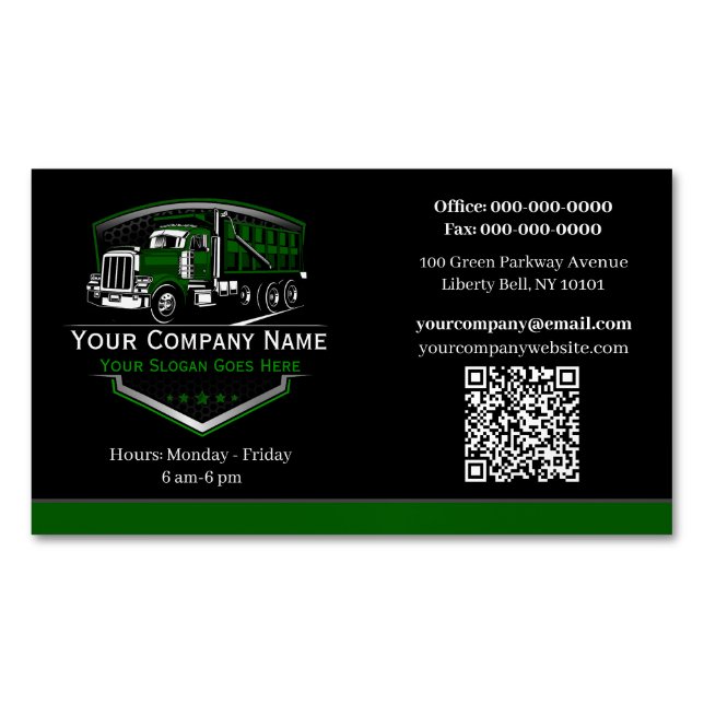 Professional Trucking Hauling Company QR Code Business Card Magnet (Front)