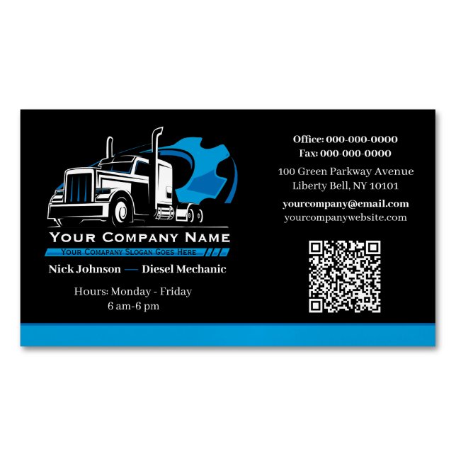 Professional Trucking Hauling Company Repair Business Card Magnet (Front)