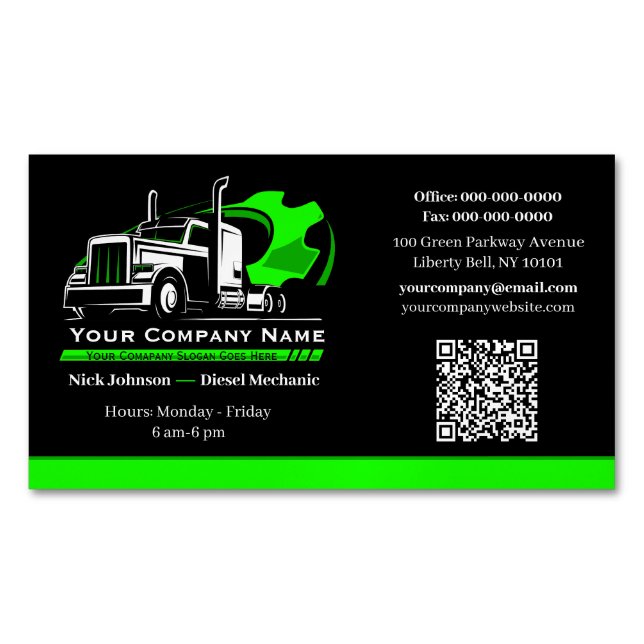 Professional Trucking Hauling Company Repair Business Card Magnet (Front)