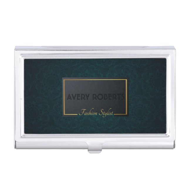 Professional turquoise Elegant geometric Business Card Case (Front)