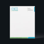Professional Turquoise & Green Letterhead<br><div class="desc">© 2014 Socialite Designs. Green (#6AB564) and turquoise blue (#01A9CD) color letterhead design elements create an elegant, yet modern, business letterhead design. We have included initials (monogram) for you to create your own personalized logo. All design elements can be moved, resized, rotated or deleted to suit your requirements. By customizing,...</div>