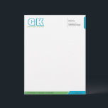 Professional Turquoise & Green Letterhead<br><div class="desc">© 2014 Socialite Designs. Green (#6AB564) and turquoise blue (#01A9CD) color letterhead design elements create an elegant, yet modern, business letterhead design. We have included initials (monogram) for you to create your own personalized logo. All design elements can be moved, resized, rotated or deleted to suit your requirements. By customizing,...</div>