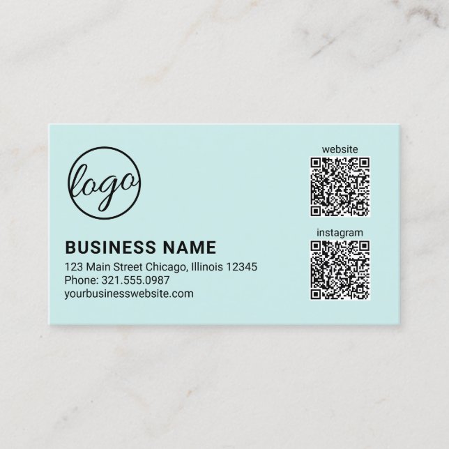 Professional Turquoise Logo QR Code Modern Business Card (Front)