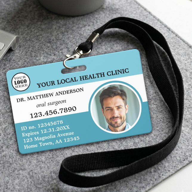 Professional Turquoise Teal Blue Medical Badge (Turquoise teal blue professional medical ID badge)