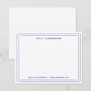 Professional Two Border Monogram Dark Blue Flat Note Card