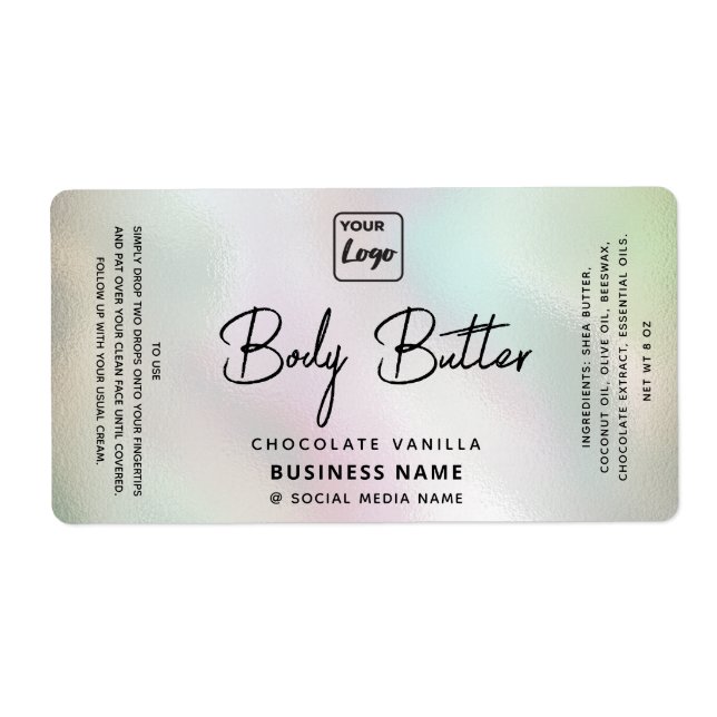 Professional typography holographic logo product label (Front)