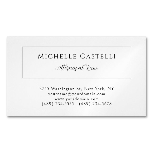 Professional Unique Classical Simple Black & White Business Card Magnet (Front)