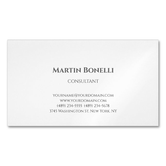 Professional Unique Classical Simple White Business Card Magnet (Front)