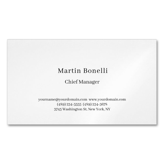 Professional Unique Classical Simple White Business Card Magnet (Front)