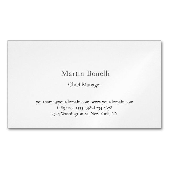 Professional Unique Classical Simple White Business Card Magnet (Front)
