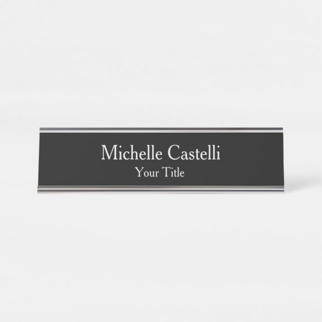 Professional Unique Modern Minimalist Black Gray Desk Name Plate (Front)