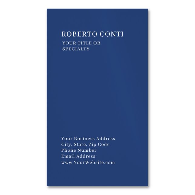 Professional Unique Plain Minimalist Blue Business Card Magnet (Front Vertical)