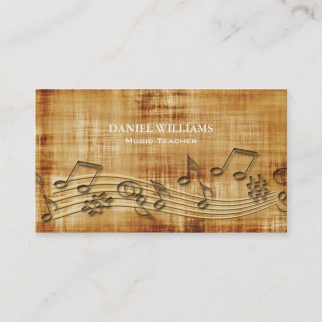 Professional Unique Wood Modern Music Teacher Business Card (Front)