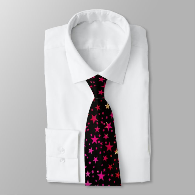 Professional Valentine's Day Red Gold Stars Black Neck Tie (Tied)