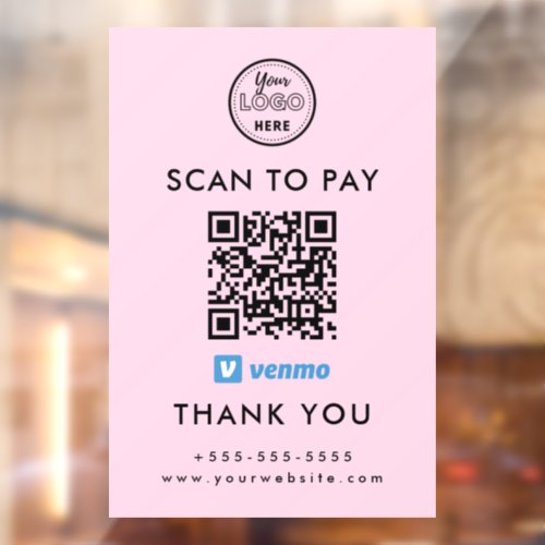 Professional Venmo QR Code Scan to Pay Logo Pink Window Cling