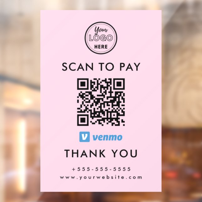 Professional Venmo QR Code Scan to Pay Logo Pink Window Cling (Sheet 2)