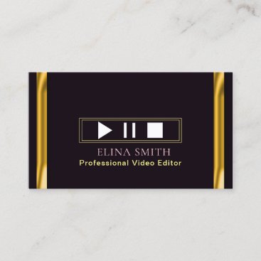 Professional Video Editor Black Gold Business Card