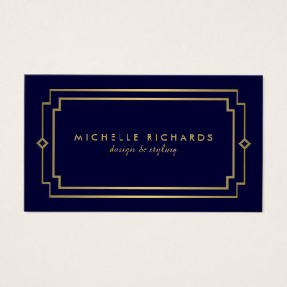 Professional Vintage Art Deco Elegant Gold, Navy Business Card