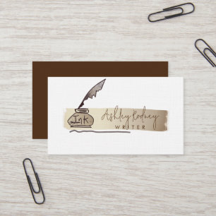 Professional Vintage Gold Quill Pen Writer Business Card