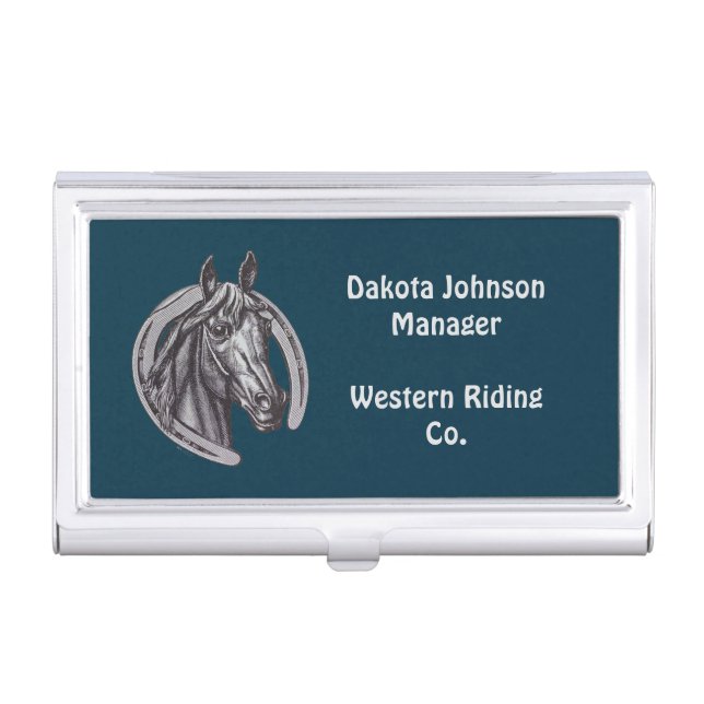 Professional Vintage Horse and Horseshoe Western Business Card Case (Front)