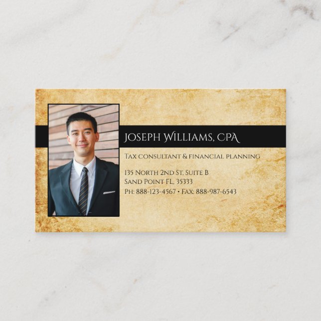 Professional Vintage Parchment CPA Accountant Tax Business Card (Front)