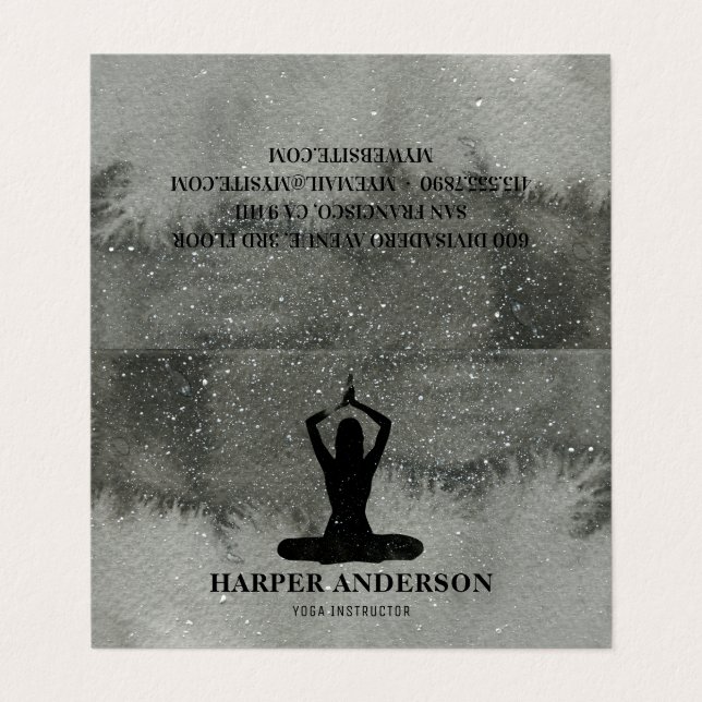 Professional Watercolor Black Yoga Instructor Business Card (Outside Unfolded)
