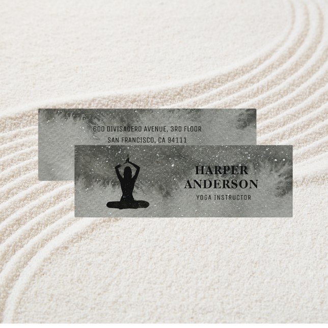 Professional Watercolor Black Yoga Instructor Mini Business Card (Creator Uploaded)