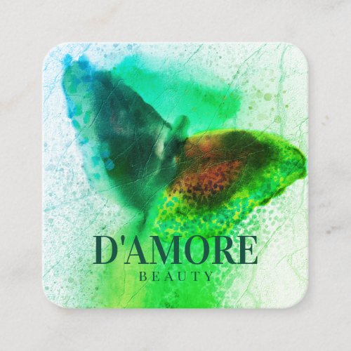 Professional Watercolor Emerald Greenery Butterfly Square Business Card