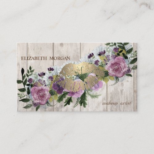 Professional Watercolor Floral LipsWood Texture Business Card