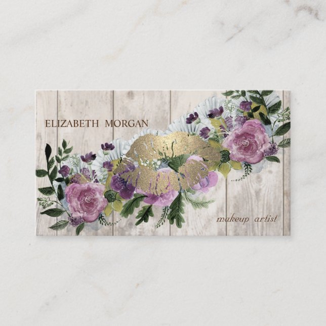 Professional Watercolor Floral ,Lips,Wood Texture Business Card (Front)