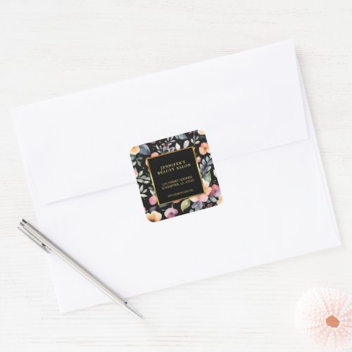 Professional watercolor flowers return address square sticker