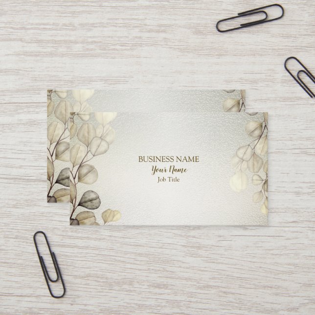 Professional Watercolor Golden Eucalyptus Foliage Business Card (Front/Back In Situ)