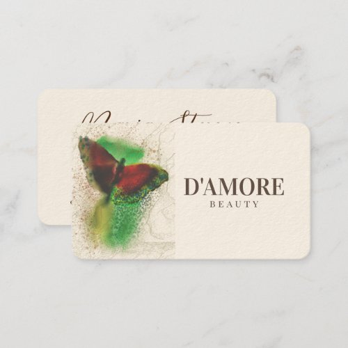 Professional Watercolor Greenery Butterfly Business Card
