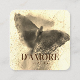 Professional Watercolor Luxury Golden Butterfly Square Business Card