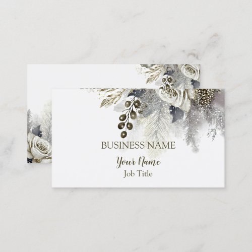 Professional Watercolor Silver Golden White Roses Business Card