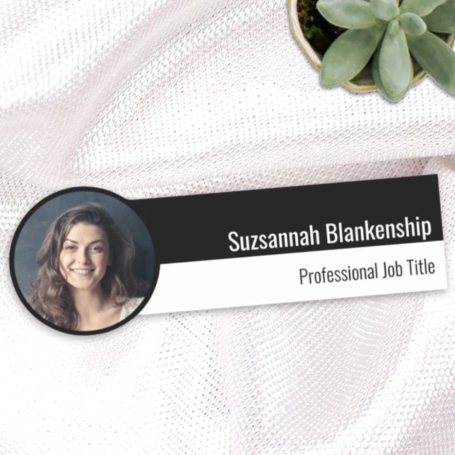 Professional White and Black Custom Photograph  Name Tag (Creator Uploaded)