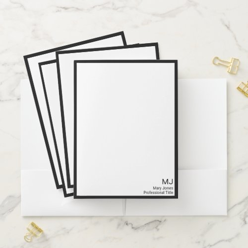 Professional White and Black Name Title Monogram Pocket Folder